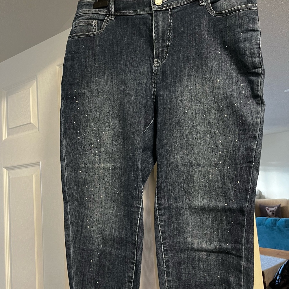 Addition Elle Dark Gray Skinny Jeans with Subtle Rhinestones